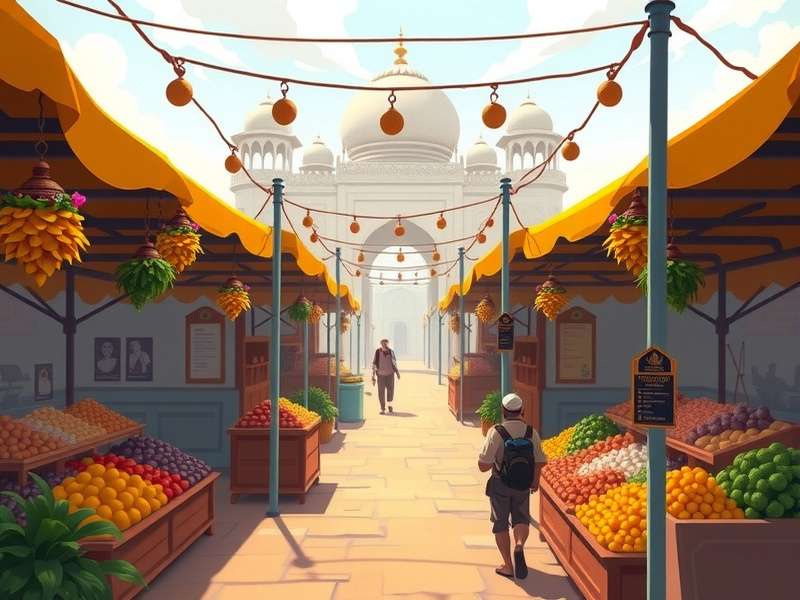 Nutmeg Chronicles game screenshot showing a character exploring a vibrant Indian market